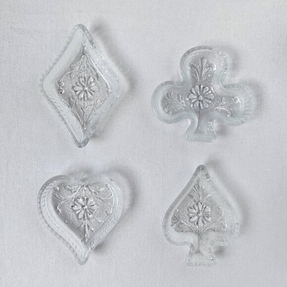 Vintage Glass Playing Card Suit Dishes – Heart, Club, Diamond, Spade - Picture 1 of 9